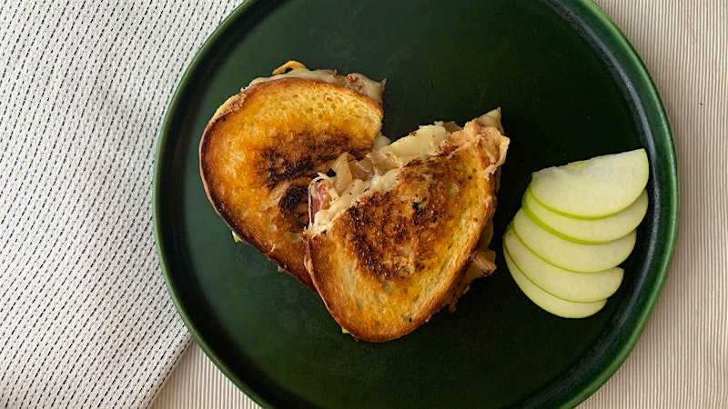 8 & $20: Dressed-Up Grilled Cheese with Caramelized Onions, Apples and Dijon
