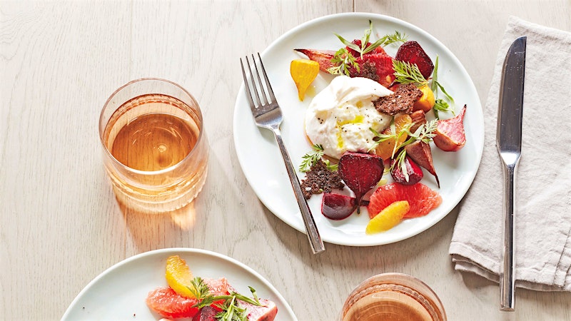 Roasted Heirloom Beets and Burrata with Winter Citrus and Toasted Pumpernickel
